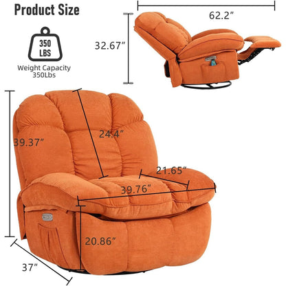 Fauteuil inclinable pivotant électrique XINMICS, fauteuils inclinables à bascule massants avec chauffage, USB, USB-C et poche latérale
