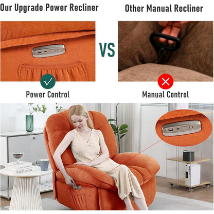 Fauteuil inclinable pivotant électrique XINMICS, fauteuils inclinables à bascule massants avec chauffage, USB, USB-C et poche latérale