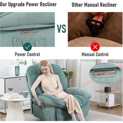 Fauteuil inclinable pivotant électrique XINMICS, fauteuils inclinables à bascule massants avec chauffage, USB, USB-C et poche latérale