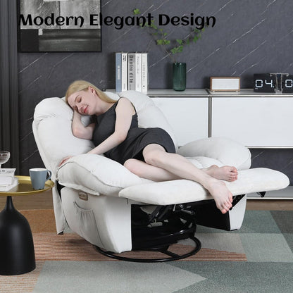 Fauteuil inclinable pivotant électrique XINMICS, fauteuils inclinables à bascule massants avec chauffage, USB, USB-C et poche latérale
