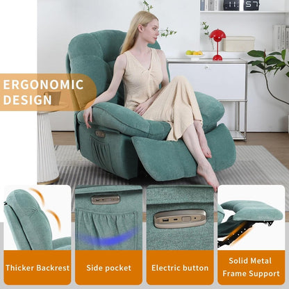 Fauteuil inclinable pivotant électrique XINMICS, fauteuils inclinables à bascule massants avec chauffage, USB, USB-C et poche latérale