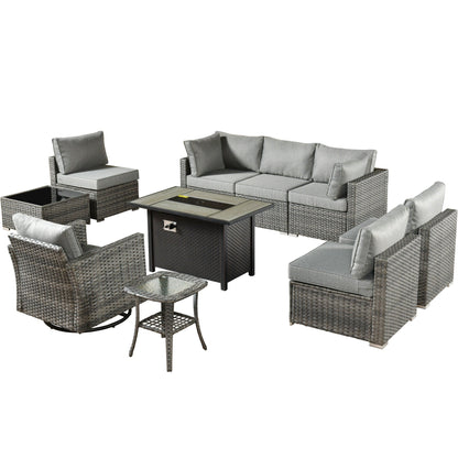 Ensemble de 10 meubles de patio d'extérieur XIZZI avec table à feu