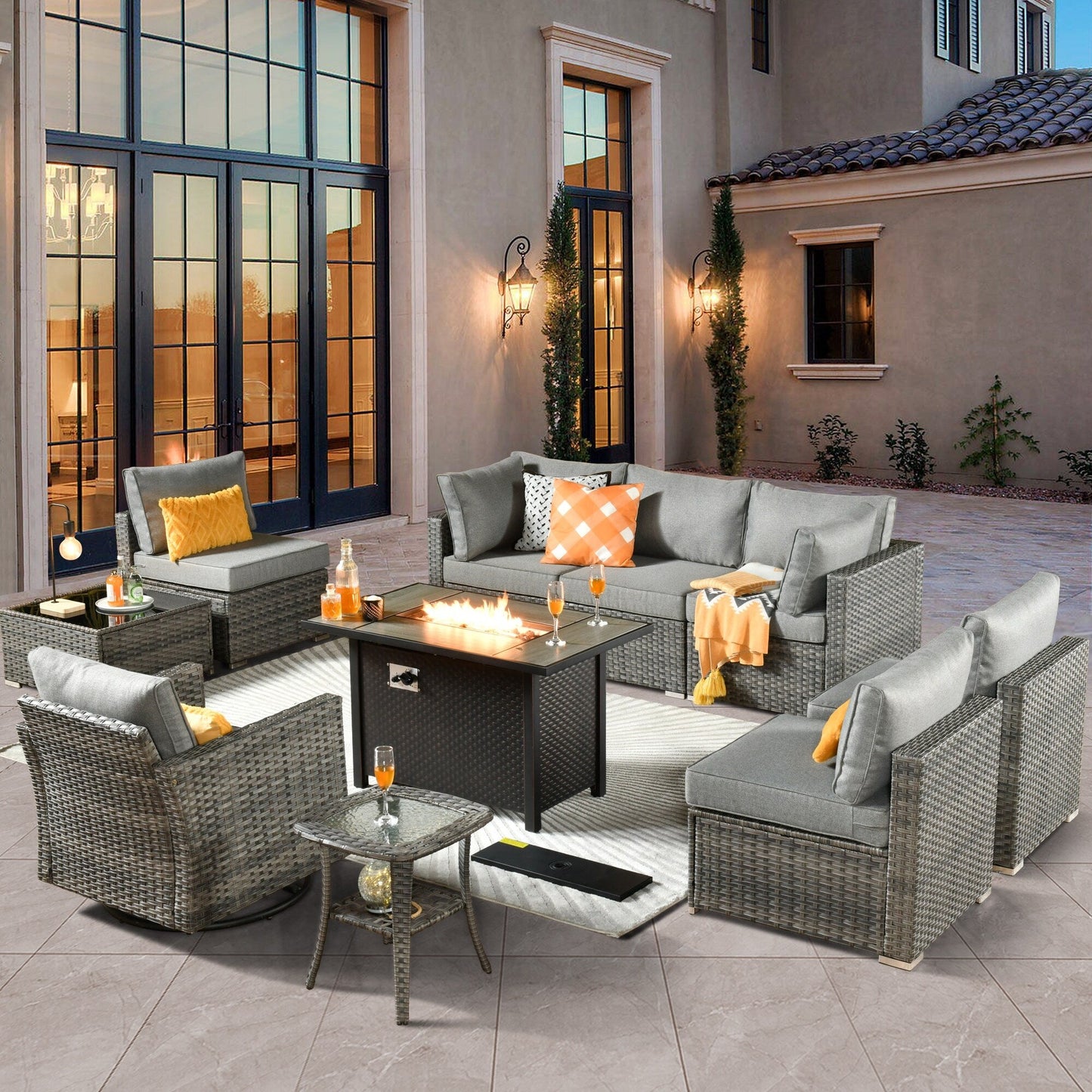 Ensemble de 10 meubles de patio d'extérieur XIZZI avec table à feu