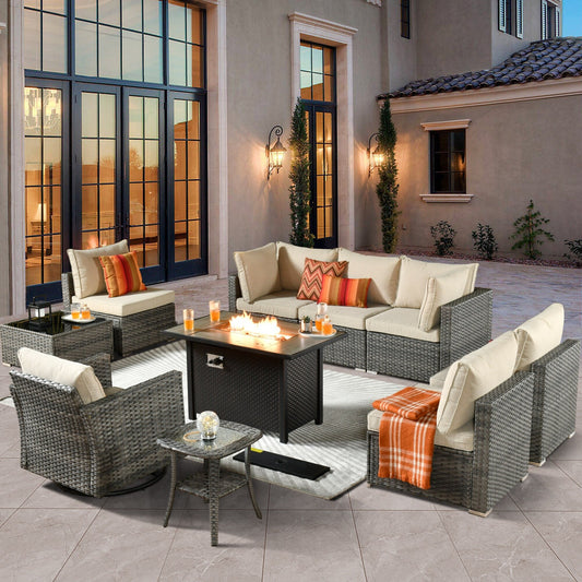 Ensemble de 10 meubles de patio d'extérieur XIZZI avec table à feu
