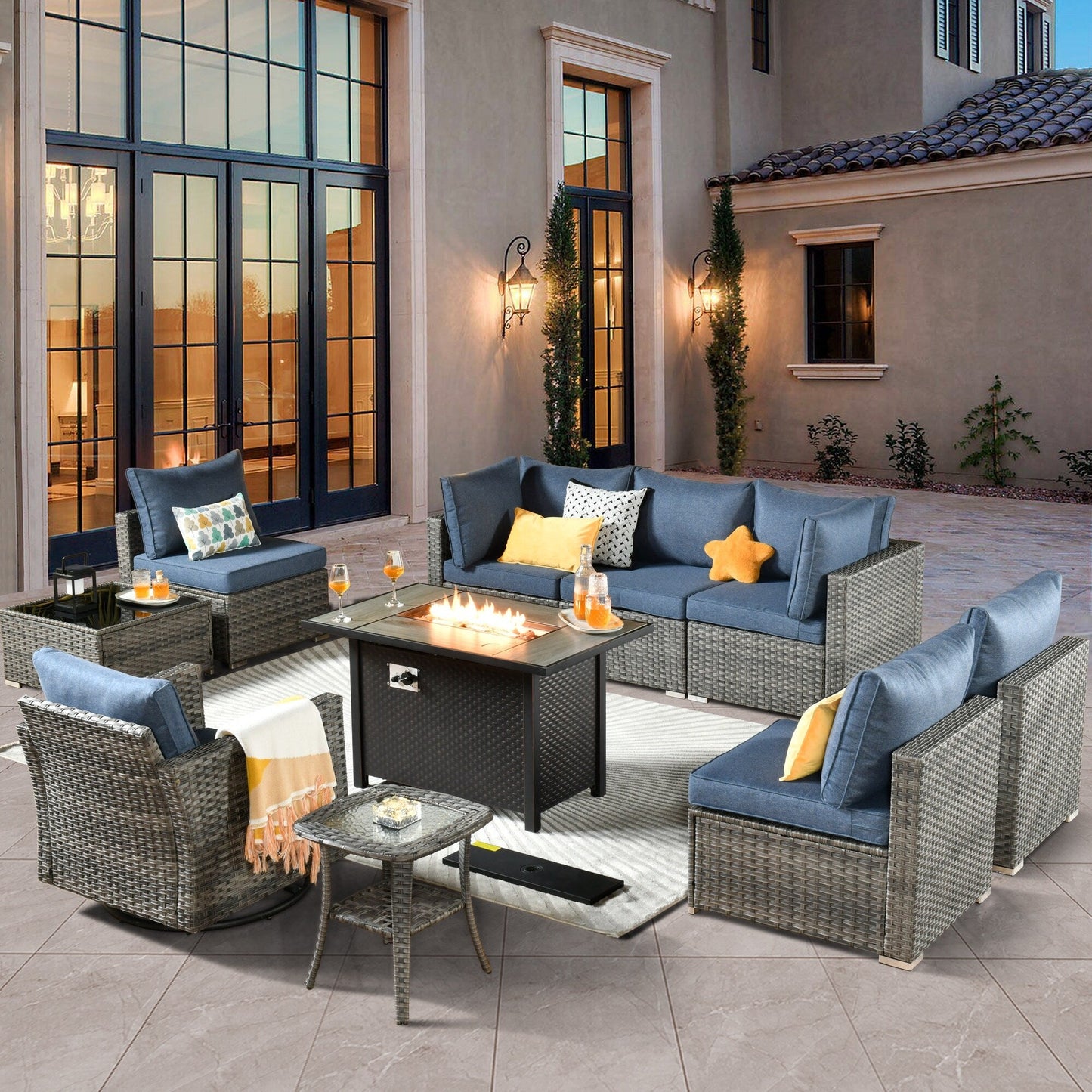 Ensemble de 10 meubles de patio d'extérieur XIZZI avec table à feu