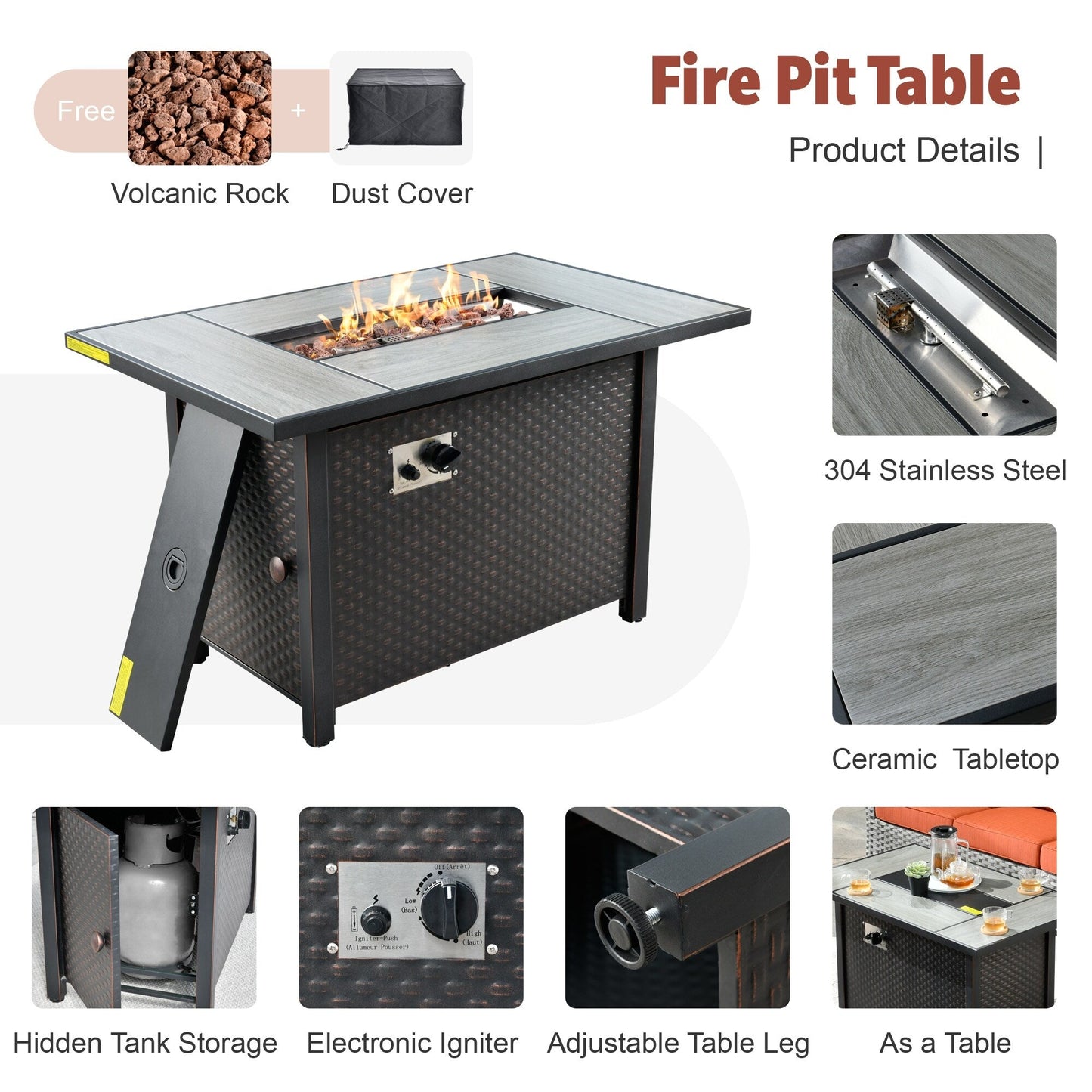 Ensemble de 10 meubles de patio d'extérieur XIZZI avec table à feu