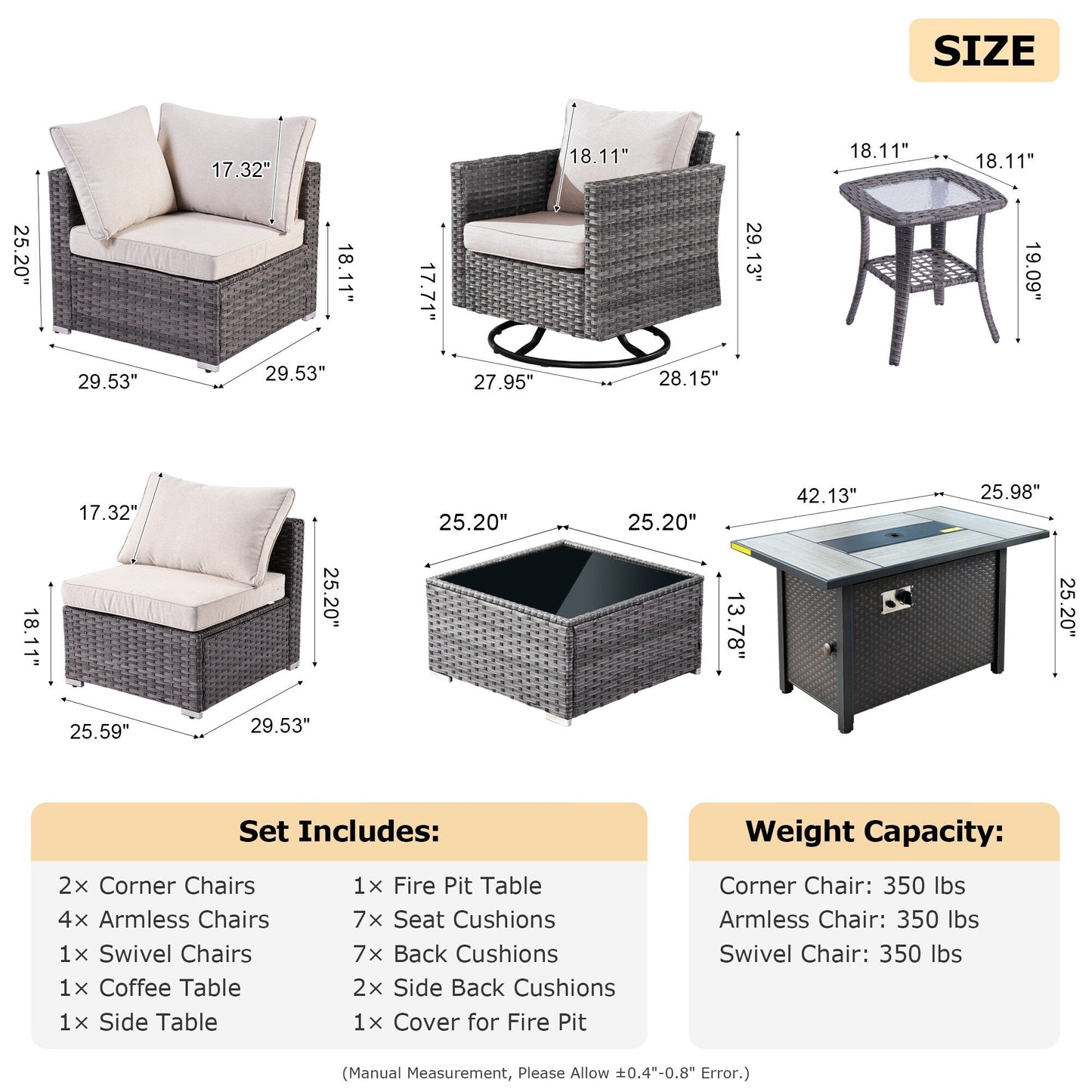 Ensemble de 10 meubles de patio d'extérieur XIZZI avec table à feu