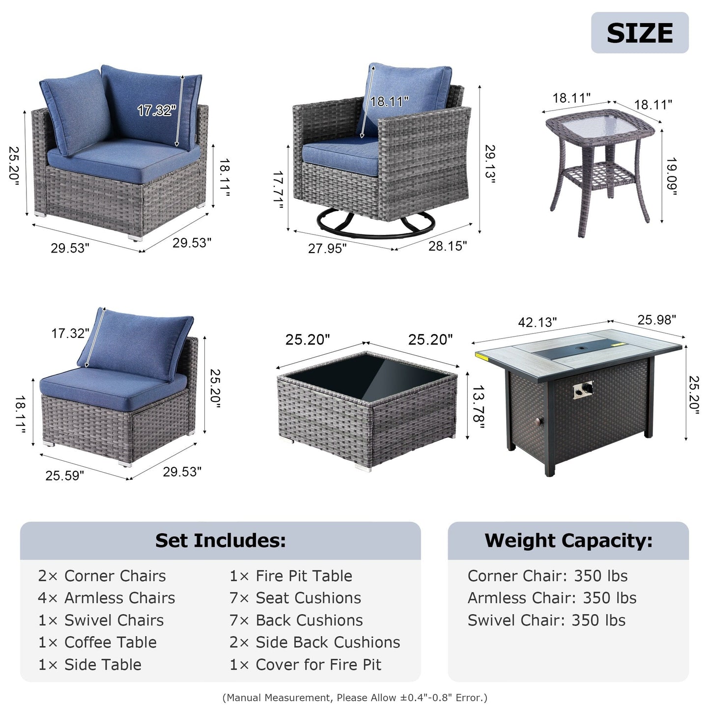Ensemble de 10 meubles de patio d'extérieur XIZZI avec table à feu