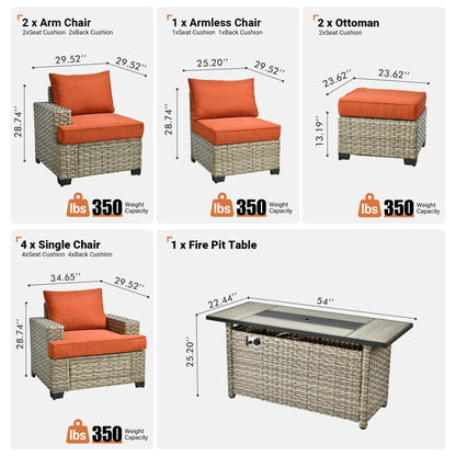 Ensemble de conversation XIZZI 10 pièces en osier pour patio avec table et foyer