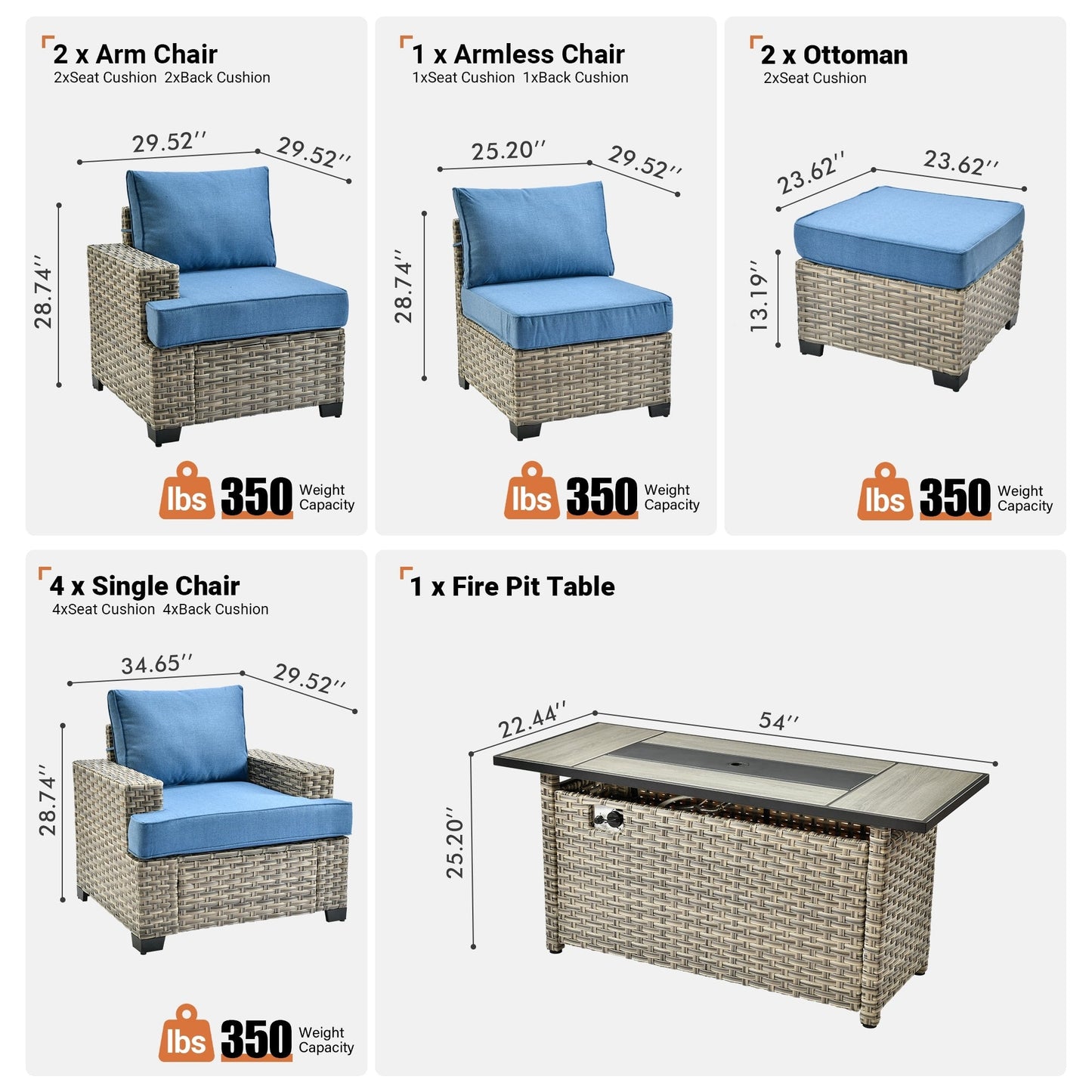 Ensemble de conversation XIZZI 10 pièces en osier pour patio avec table et foyer