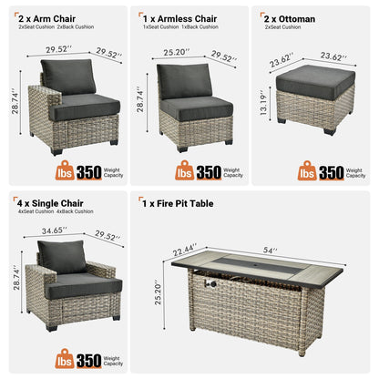 Ensemble de conversation XIZZI 10 pièces en osier pour patio avec table et foyer