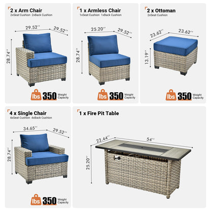 Ensemble de conversation XIZZI 10 pièces en osier pour patio avec table et foyer