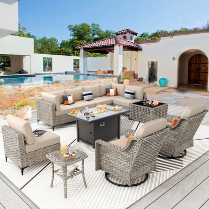 Ensemble de meubles de patio en rotin XIZZI 11 pièces avec table et foyer