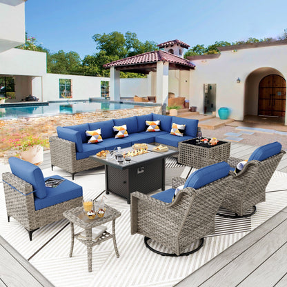 Ensemble de meubles de patio en rotin XIZZI 11 pièces avec table et foyer