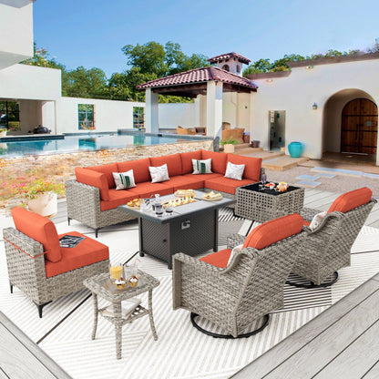 Ensemble de meubles de patio en rotin XIZZI 11 pièces avec table et foyer