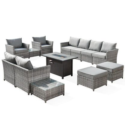 Ensemble de meubles de patio extérieur en osier XIZZI 13 pièces avec table à feu