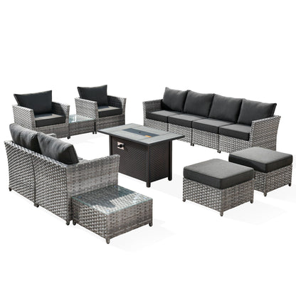 Ensemble de meubles de patio extérieur en osier XIZZI 13 pièces avec table à feu