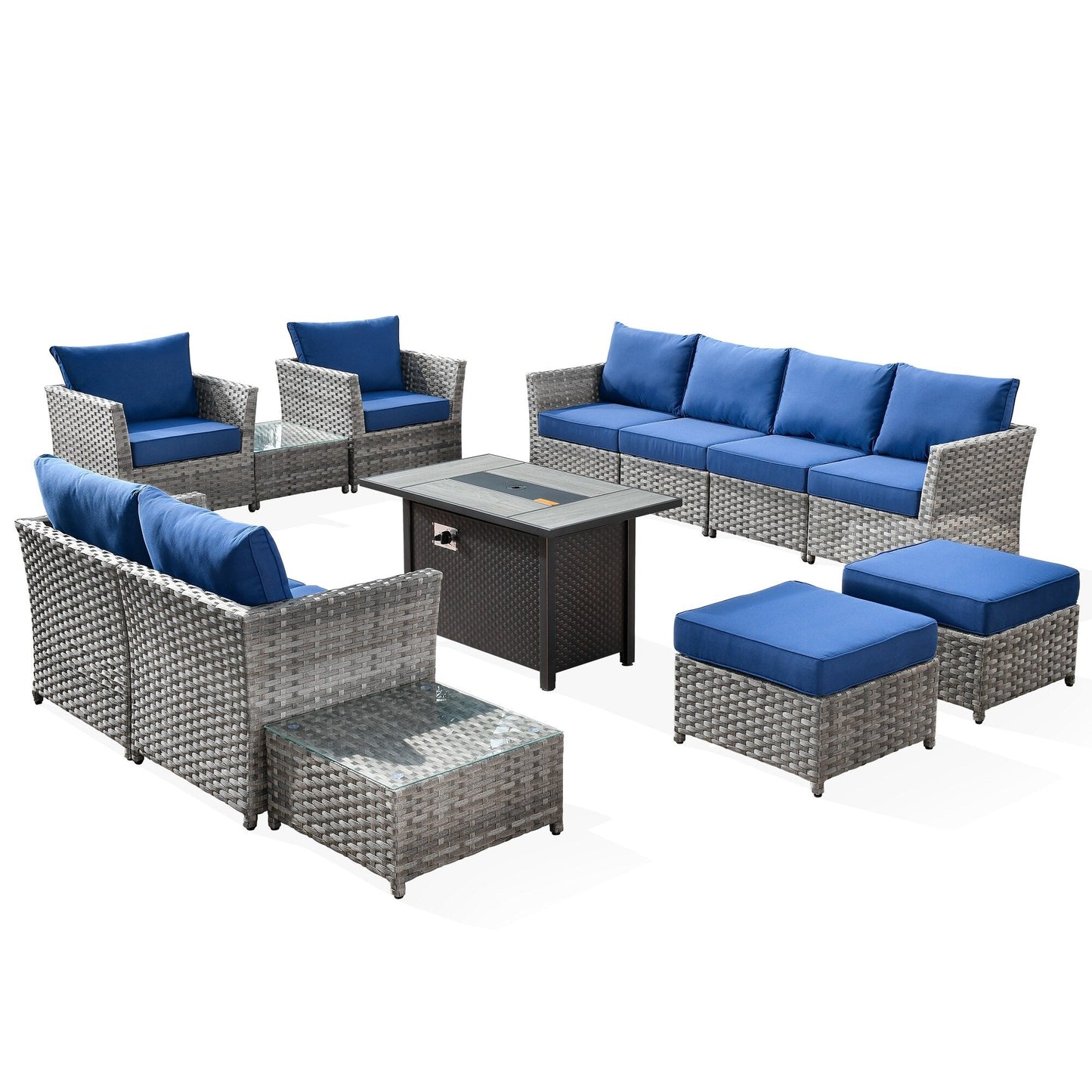 Ensemble de meubles de patio extérieur en osier XIZZI 13 pièces avec table à feu