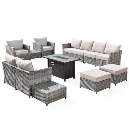 Ensemble de meubles de patio extérieur en osier XIZZI 13 pièces avec table à feu