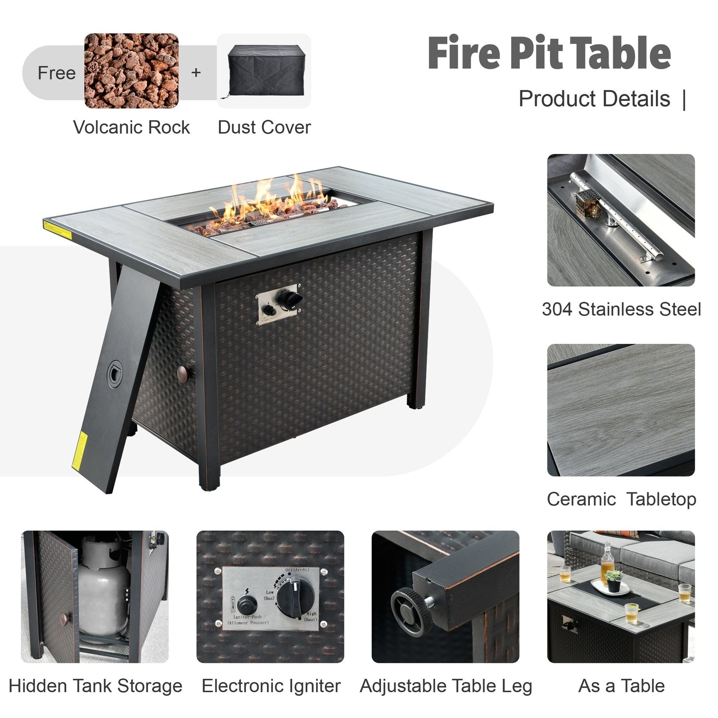 Ensemble de meubles de patio extérieur en osier XIZZI 13 pièces avec table à feu