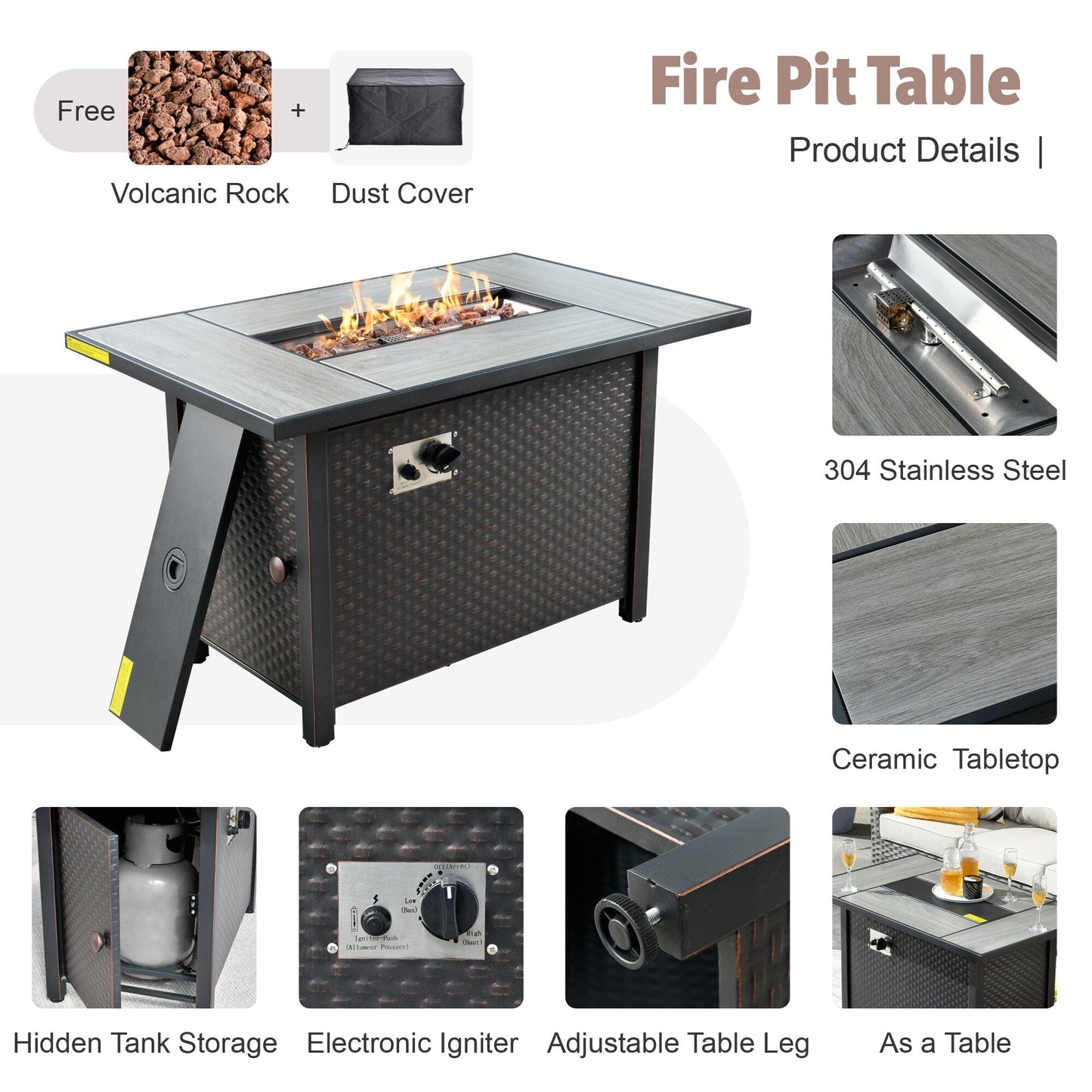 Ensemble de meubles de patio extérieur en osier XIZZI 13 pièces avec table à feu