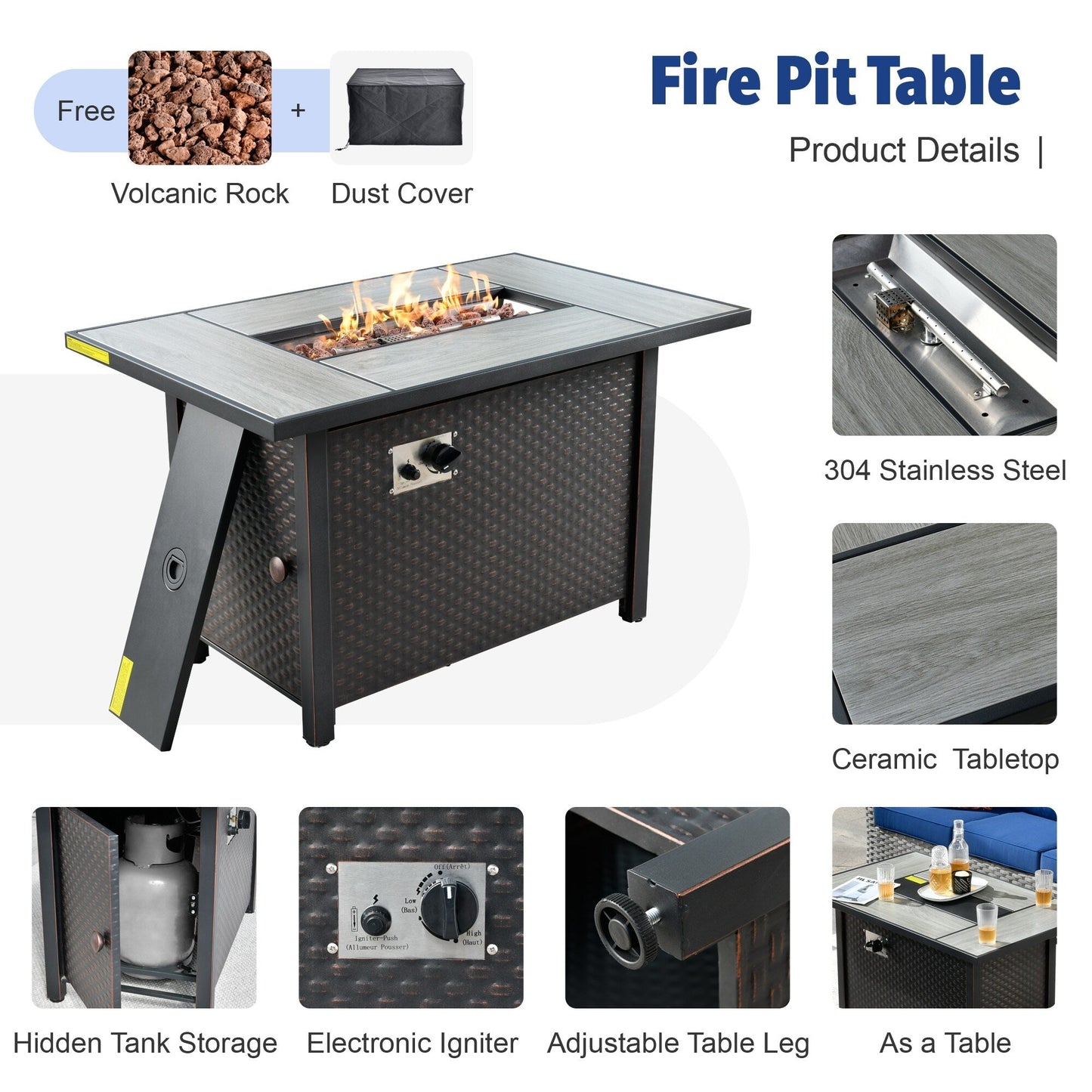 Ensemble de meubles de patio extérieur en osier XIZZI 13 pièces avec table à feu