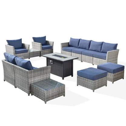 Ensemble de meubles de patio extérieur en osier XIZZI 13 pièces avec table à feu