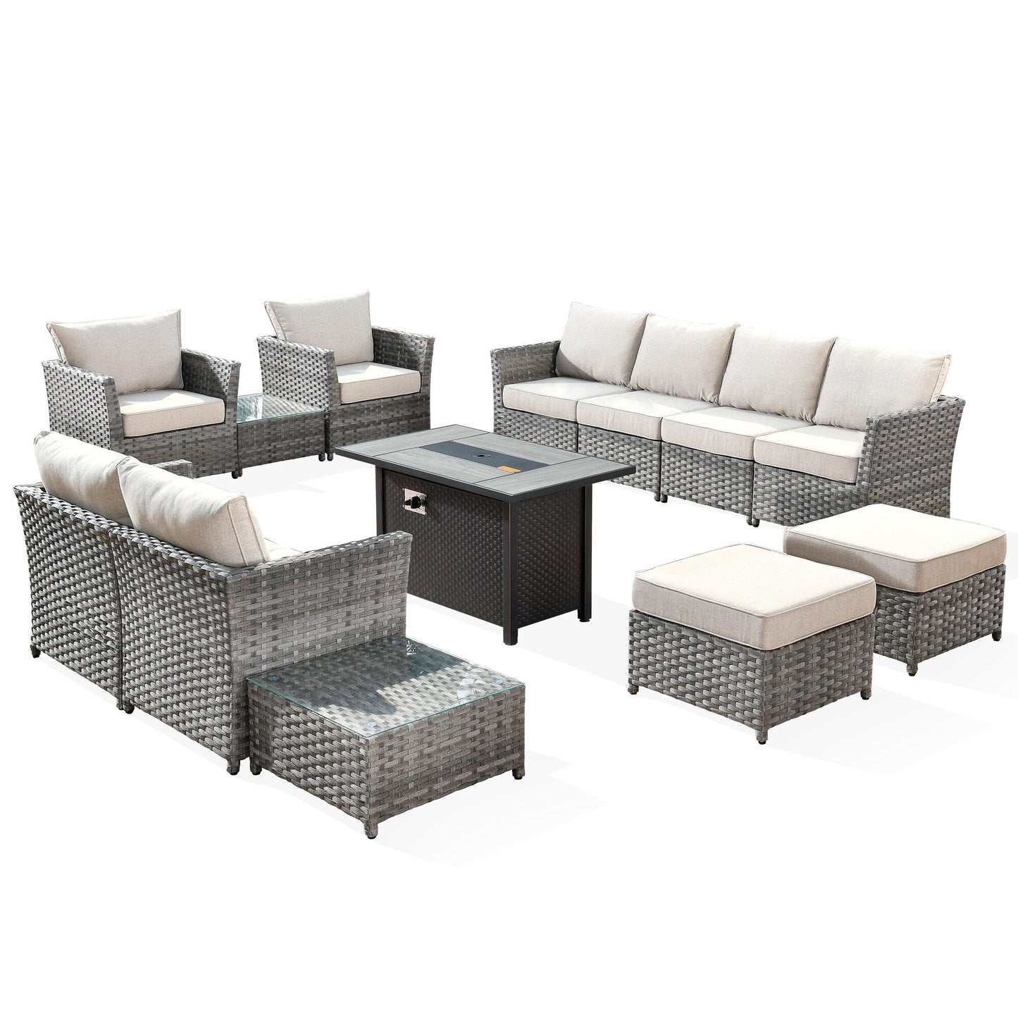 Ensemble de meubles de patio extérieur en osier XIZZI 13 pièces avec table à feu
