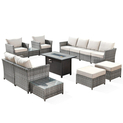 Ensemble de meubles de patio extérieur en osier XIZZI 13 pièces avec table à feu