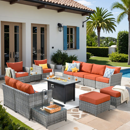Ensemble de meubles de patio extérieur en osier XIZZI 13 pièces avec table à feu