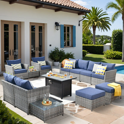 Ensemble de meubles de patio extérieur en osier XIZZI 13 pièces avec table à feu