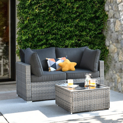 Ensemble de canapés de patio 3 pièces XIZZI avec fauteuil d'angle en rotin et osier