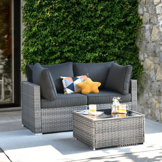 Ensemble de canapés de patio 3 pièces XIZZI avec fauteuil d'angle en rotin et osier