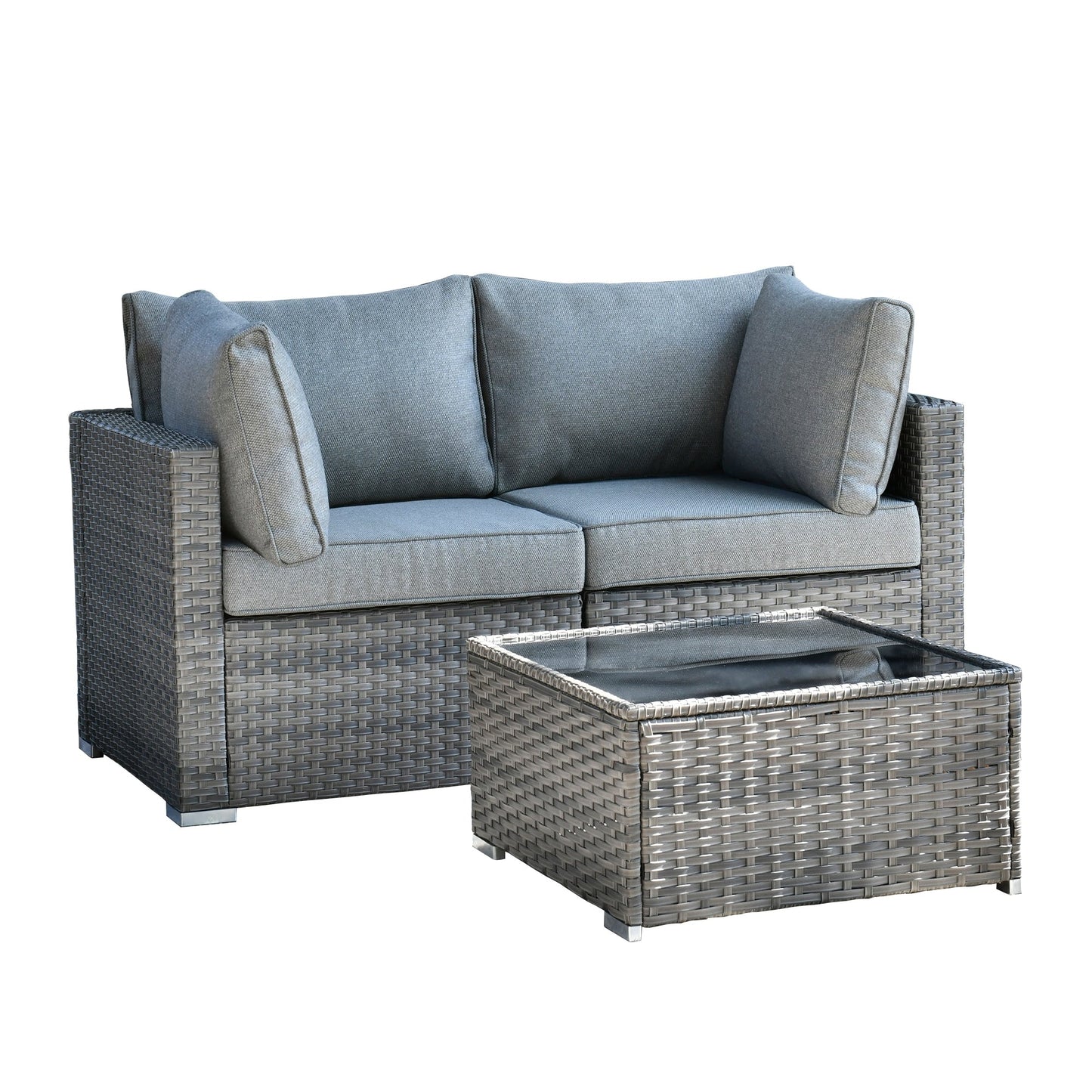 Ensemble de canapés de patio 3 pièces XIZZI avec fauteuil d'angle en rotin et osier