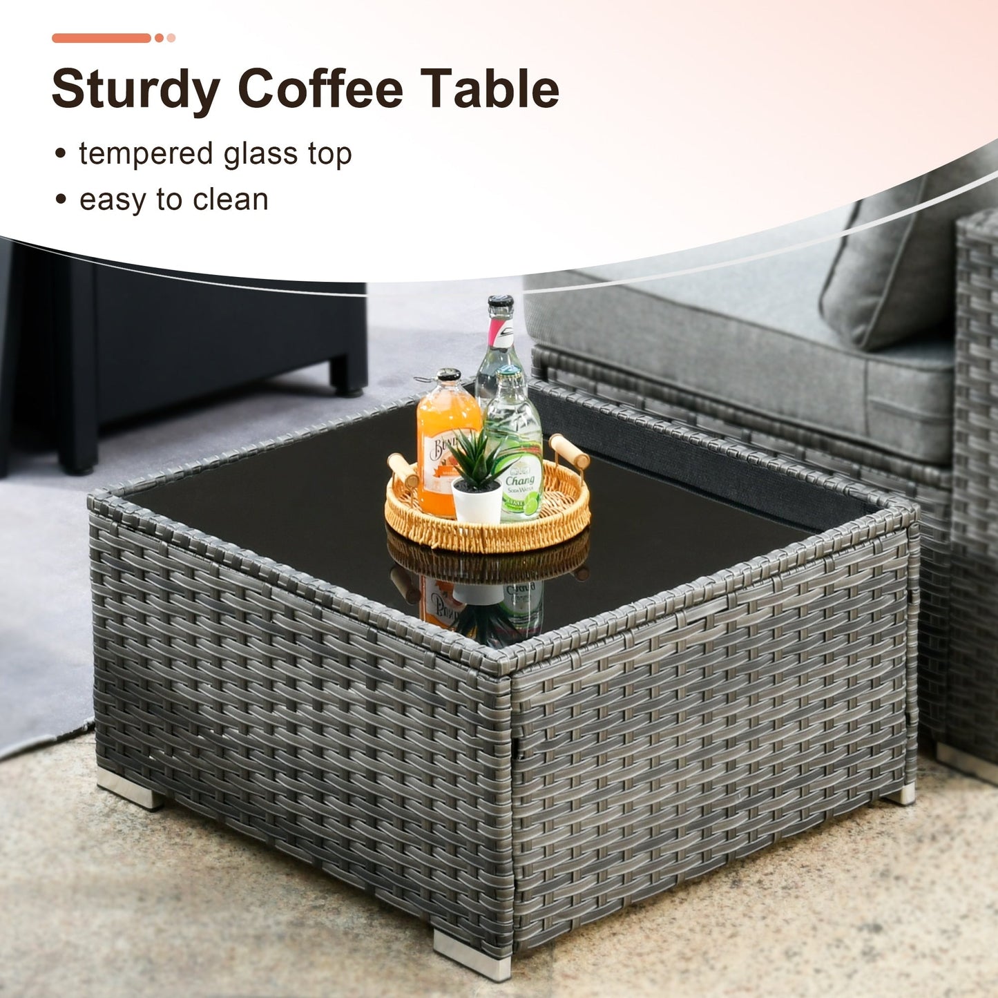 Ensemble de canapés de patio 3 pièces XIZZI avec fauteuil d'angle en rotin et osier