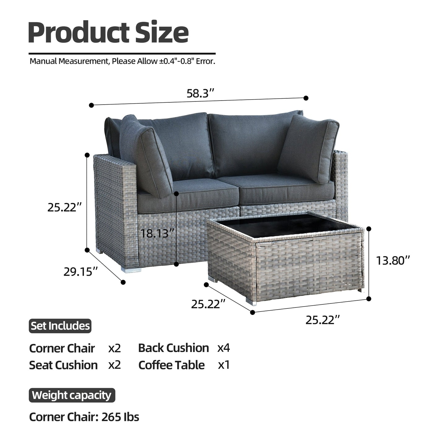 Ensemble de canapés de patio 3 pièces XIZZI avec fauteuil d'angle en rotin et osier