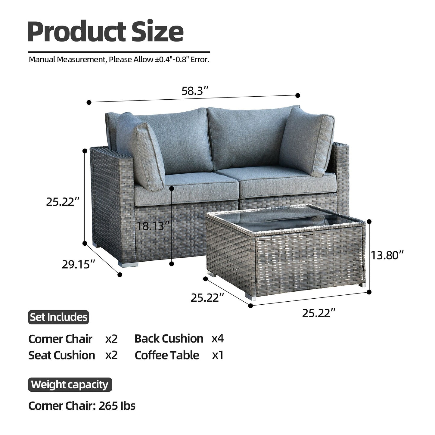Ensemble de canapés de patio 3 pièces XIZZI avec fauteuil d'angle en rotin et osier