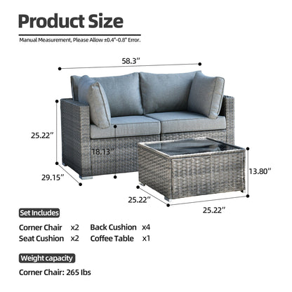 Ensemble de canapés de patio 3 pièces XIZZI avec fauteuil d'angle en rotin et osier
