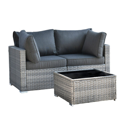 Ensemble de canapés de patio 3 pièces XIZZI avec fauteuil d'angle en rotin et osier