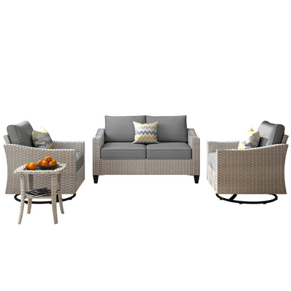 Ensemble de 4 causeuses en osier avec chaise pivotante XIZZI