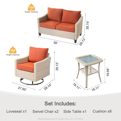 Ensemble de 4 causeuses en osier avec chaise pivotante XIZZI