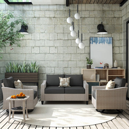 Ensemble de 4 causeuses en osier avec chaise pivotante XIZZI
