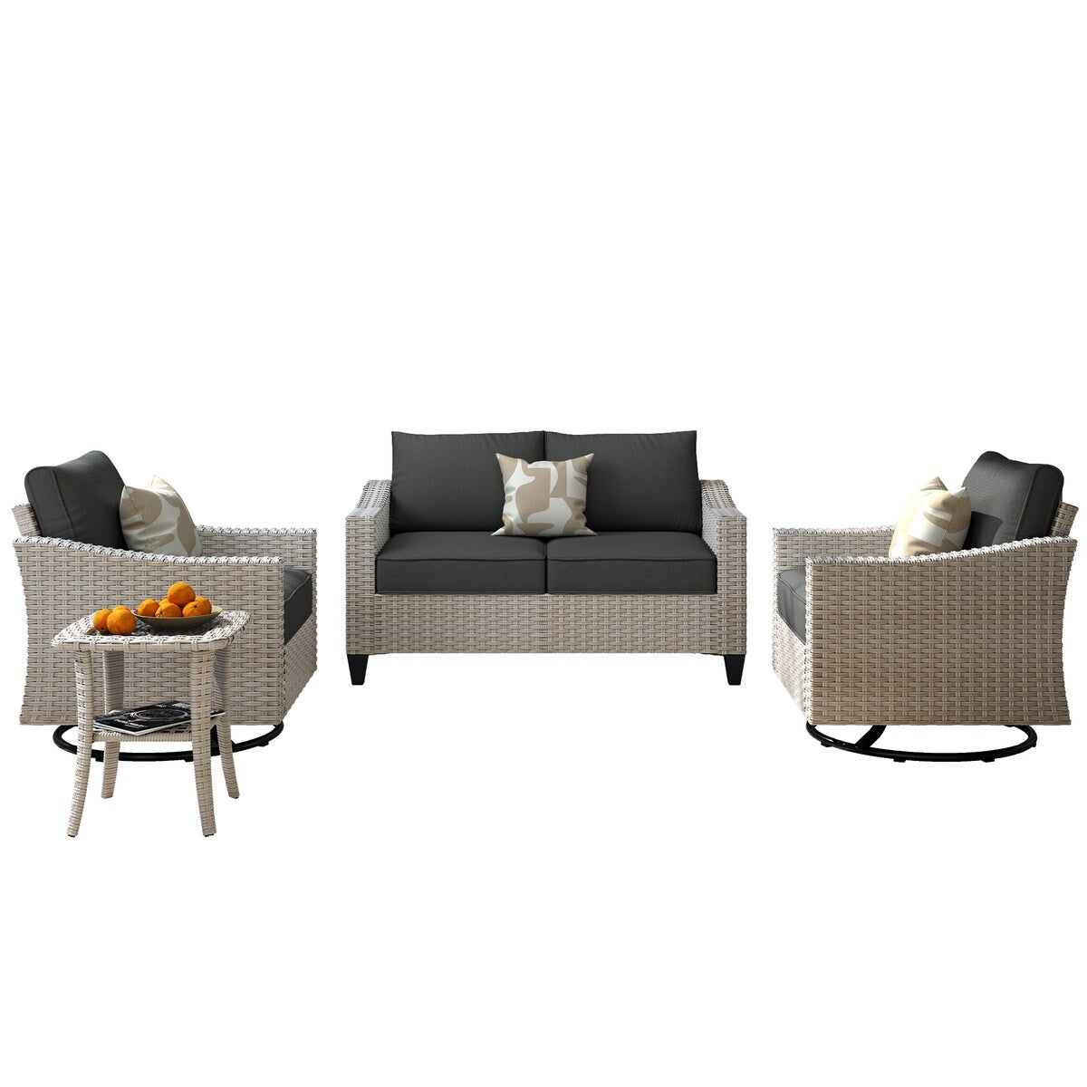 Ensemble de 4 causeuses en osier avec chaise pivotante XIZZI