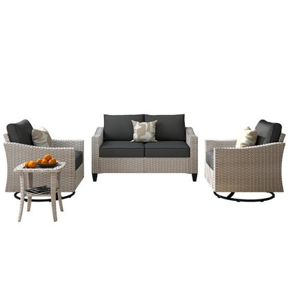 Ensemble de 4 causeuses en osier avec chaise pivotante XIZZI