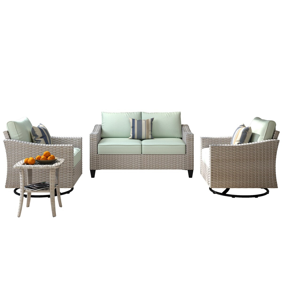 Ensemble de 4 causeuses en osier avec chaise pivotante XIZZI