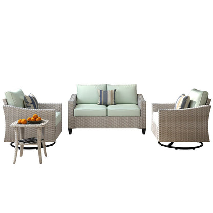 Ensemble de 4 causeuses en osier avec chaise pivotante XIZZI