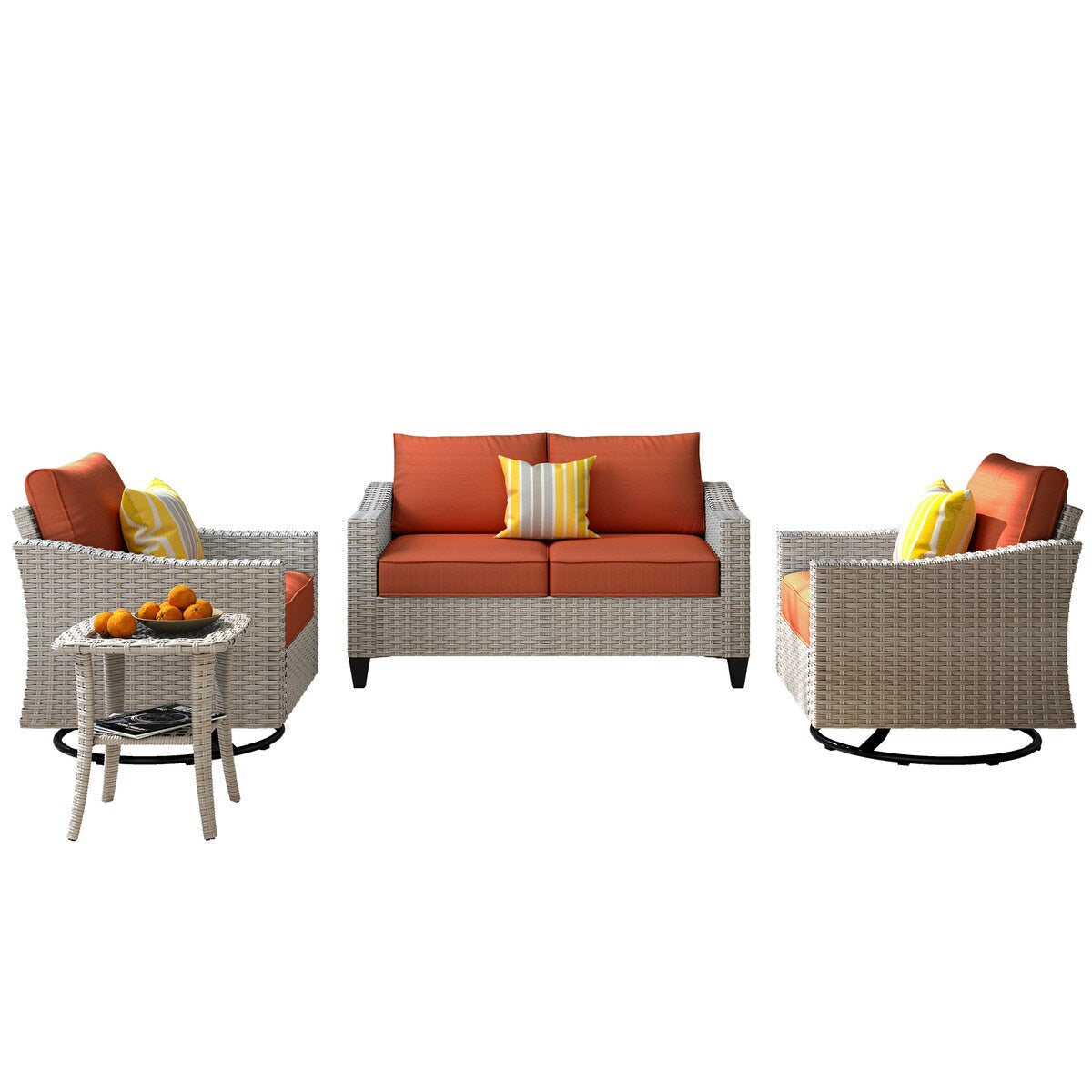 Ensemble de 4 causeuses en osier avec chaise pivotante XIZZI