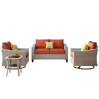 Ensemble de 4 causeuses en osier avec chaise pivotante XIZZI