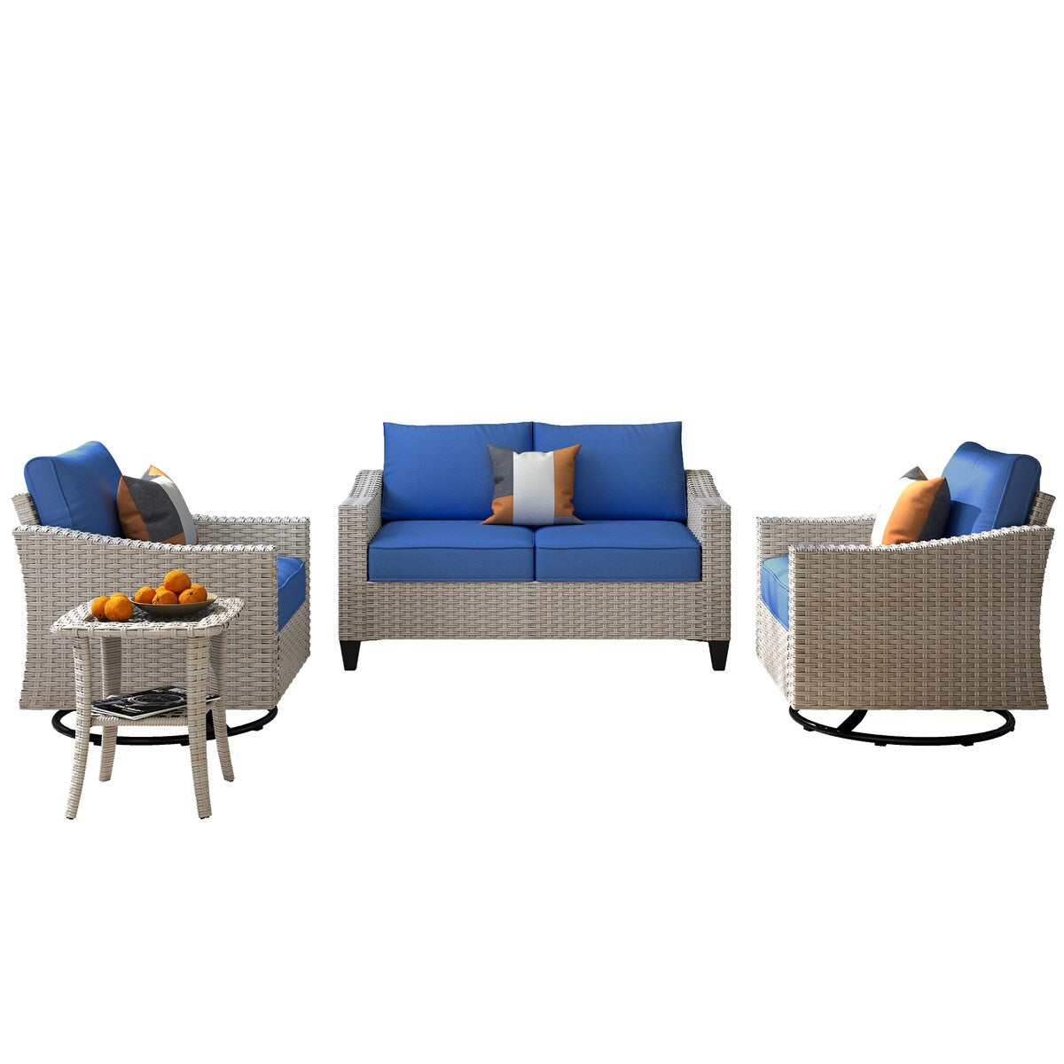 Ensemble de 4 causeuses en osier avec chaise pivotante XIZZI