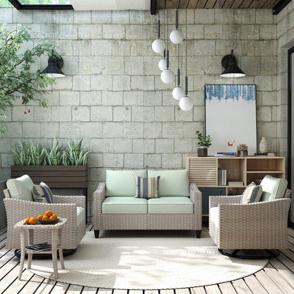 Ensemble de 4 causeuses en osier avec chaise pivotante XIZZI